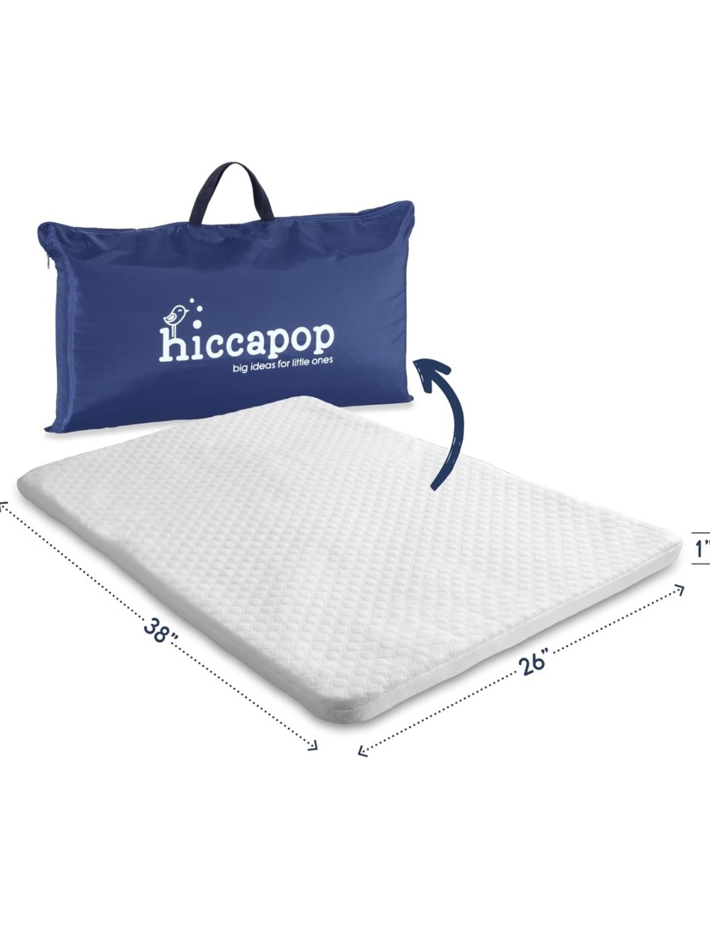 Hiccapop White Quilted Kids Mattress Cover with Navy Storage Bag